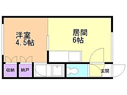 コーポ並木 2階1DKの間取り