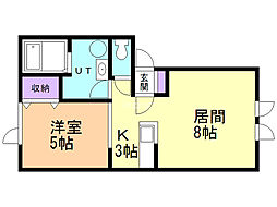 ユニバーサルハイツ 2階1LDKの間取り