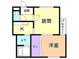 リバーサイド・ラピュタＮサイド 3階1LDKの間取り