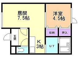 ルポザント三輪 1LDKの間取図画像