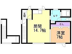 西三輪貸家2Ｆ 2階1LDKの間取り