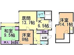 中央三輪貸家 1階3LDKの間取り