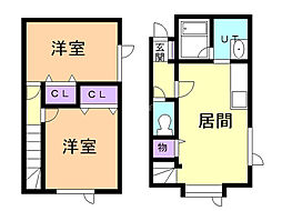 ファミール三輪Ｇ 1階2LDKの間取り