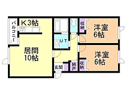 プライムハウスI 1階2LDKの間取り