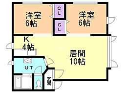 桑原ハイツI 1階2LDKの間取り