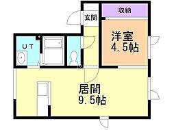 七条ハイツ 2階1LDKの間取り