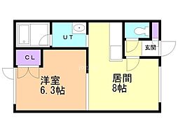 コーポプリムラI 1階1LDKの間取り