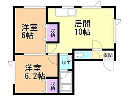 日の出ハイツ 2LDKの間取図画像