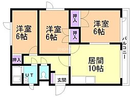 コーポ古賀3 3LDKの間取図画像