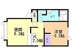 アイビス花月2 1LDKの間取図画像