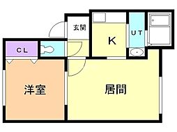 リバティ常盤 1LDKの間取図画像