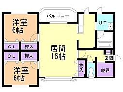 グランドヒルズ 2LDKの間取図画像