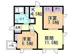 ノースヴィレッジ 2LDKの間取図画像