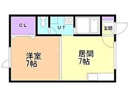 第2メゾン花園 1DKの間取図画像