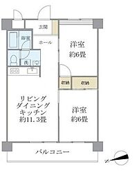 JR総武線 平井駅 徒歩10分の賃貸マンション 4階2LDKの間取り