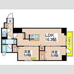 都営新宿線 菊川駅 徒歩7分の賃貸マンション 6階2LDKの間取り
