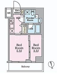 東武伊勢崎線 曳舟駅 徒歩9分の賃貸マンション 6階2Kの間取り