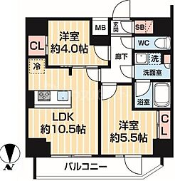 東京メトロ日比谷線 南千住駅 徒歩5分の賃貸マンション 15階2LDKの間取り