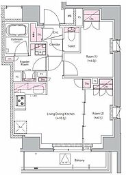 東武伊勢崎線 曳舟駅 徒歩6分の賃貸マンション 12階2LDKの間取り