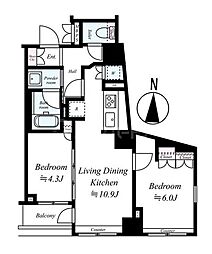 都営大江戸線 両国駅 徒歩8分の賃貸マンション 2階2LDKの間取り