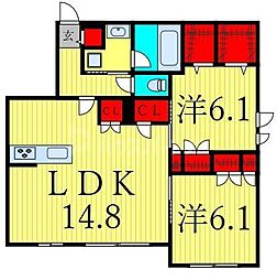 都営新宿線 瑞江駅 徒歩18分の賃貸マンション 1階2LDKの間取り