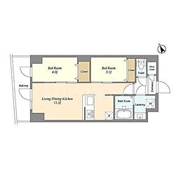 東武伊勢崎線 曳舟駅 徒歩10分の賃貸マンション 8階2LDKの間取り