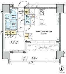 JR総武線 亀戸駅 徒歩1分の賃貸マンション 14階1LDKの間取り