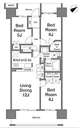 JR総武線 亀戸駅 徒歩15分の賃貸マンション 9階3LDKの間取り