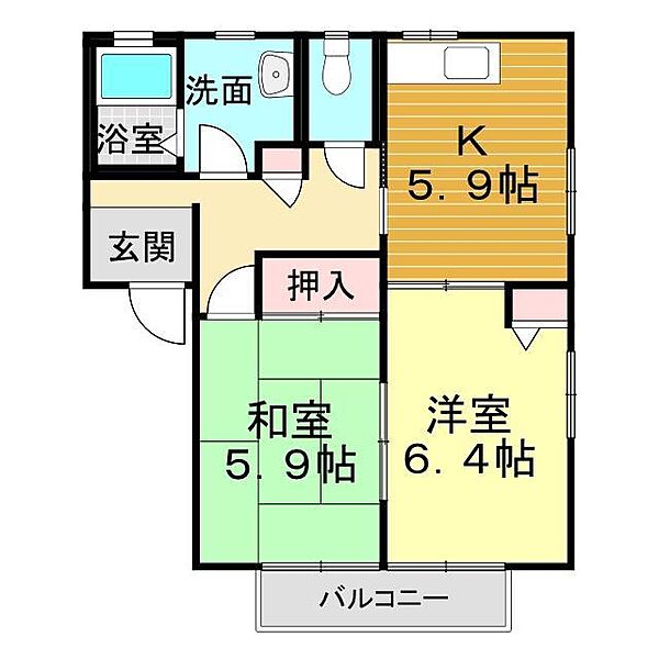 山口県下関市秋根東町(賃貸アパート2DK・2階・46.37㎡)の写真 その2