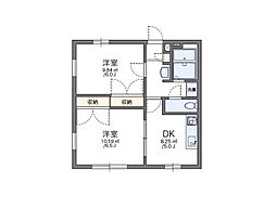 レオパレスしおかぜII 1階2DKの間取り