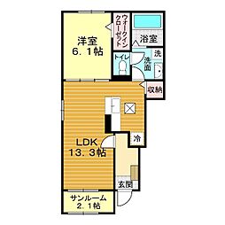 ベローグロリオサV　Ｂ 1階1LDKの間取り