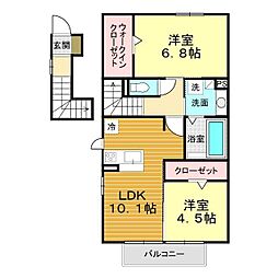 グリーンパーク市原B棟 2階2LDKの間取り