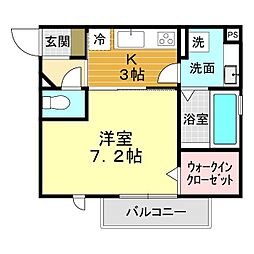 アイクレスト下関駅 2階1Kの間取り