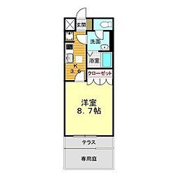 Ｂｌｕｅ　Ｒｏｓｅ 1階1Kの間取り