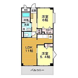 サニーカーサＡ 1階2LDKの間取り