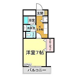 ペルソナ新下関 2階1Kの間取り