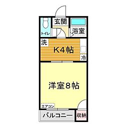 アモール新垢田II 3階1Kの間取り