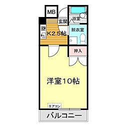スカイプラザ下関 1Kの間取図画像