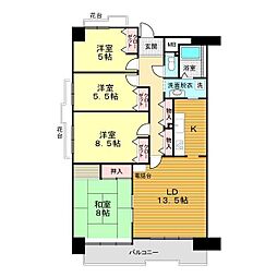アーベインヒルズ向洋B 4LDKの間取図画像