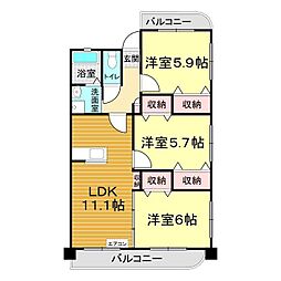 プライムガーデン下関 3LDKの間取図画像