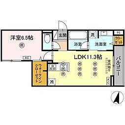 ディアライズ綾羅木本町 B棟 1LDKの間取図画像