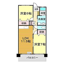 プライムガーデン下関 2LDKの間取図画像