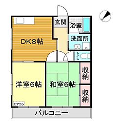豊洋台ハイツ 2DKの間取図画像