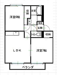 メゾン本山2号地(Wi-Fi) 2階2LDKの間取り