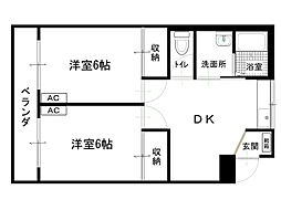 サンハイツ高瀬1号地 1階2DKの間取り