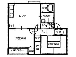 サンライズフジ1 2LDKの間取図画像