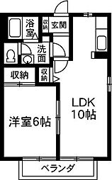 ビューテラス朝倉Ｃ 1階1LDKの間取り