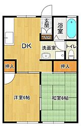 コーポスター 1階2DKの間取り