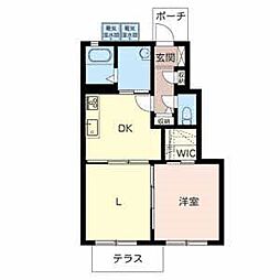 アプリコット 1階2DKの間取り