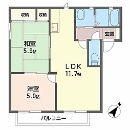 セゾンコート 2階2LDKの間取り